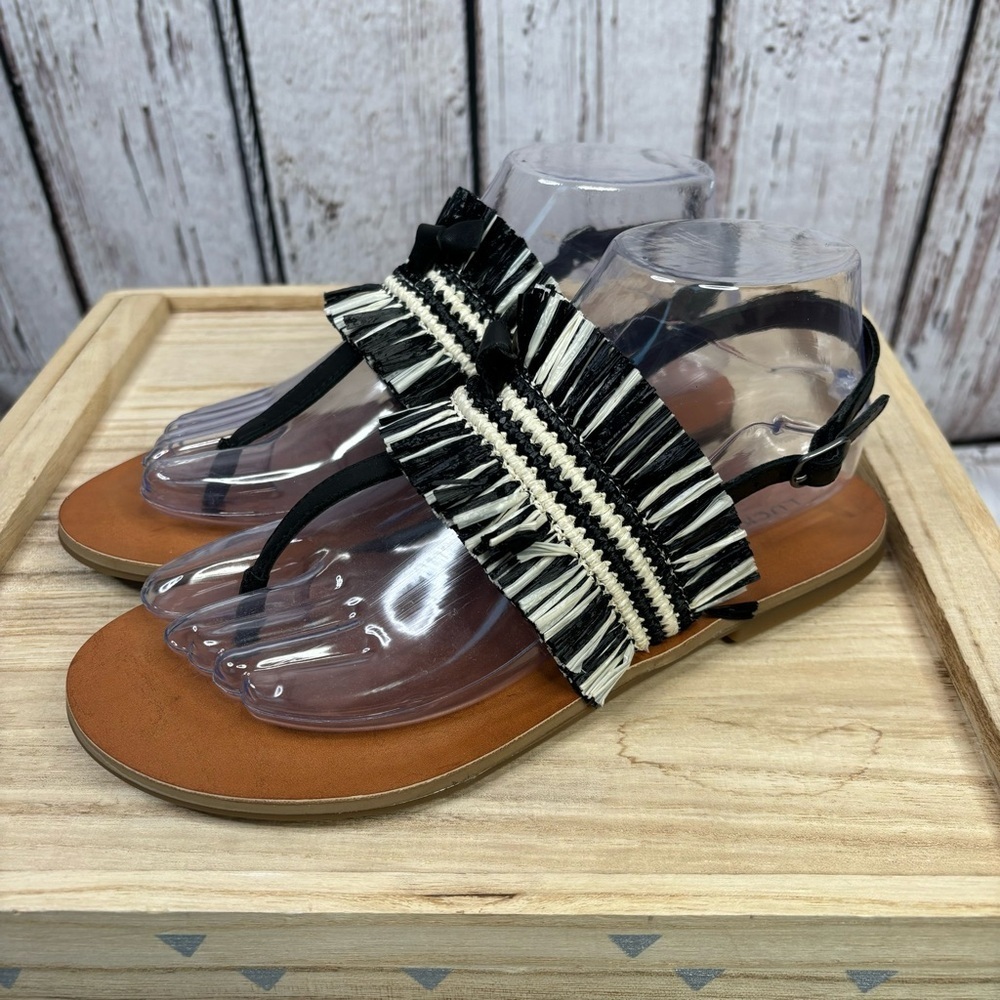Lucky Brand Akerlei Raffia Flat Thong Sandal Women’s 7M‎ Adjustable Buckle Strap